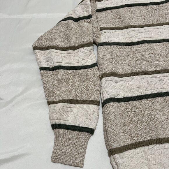 Fisherman Sweater 100% Cotton Cable Knit VINTAGE USA Grandpa Cottagecore Sz L - Picture 8 of 13